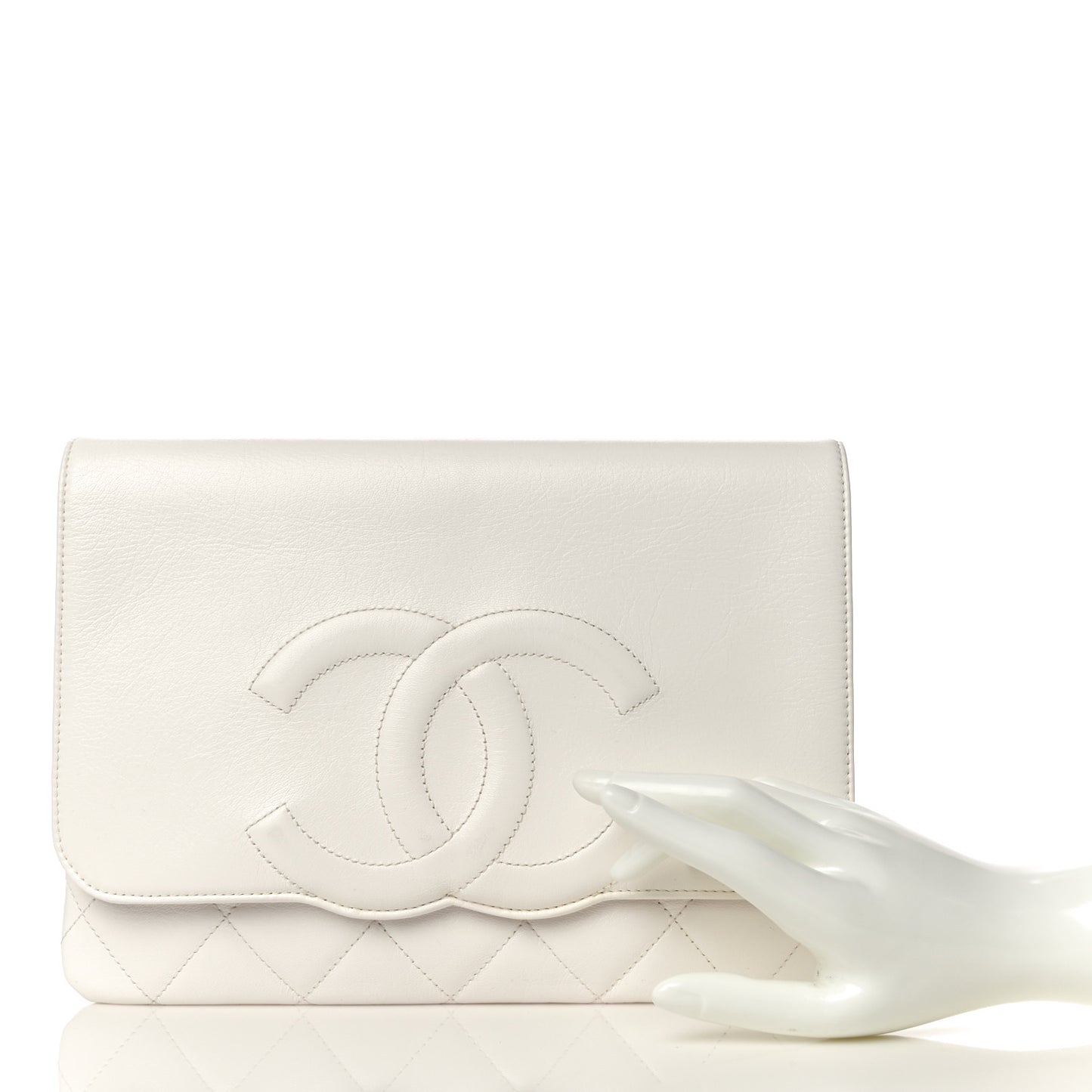 Goatskin Quilted Timeless CC Clutch White