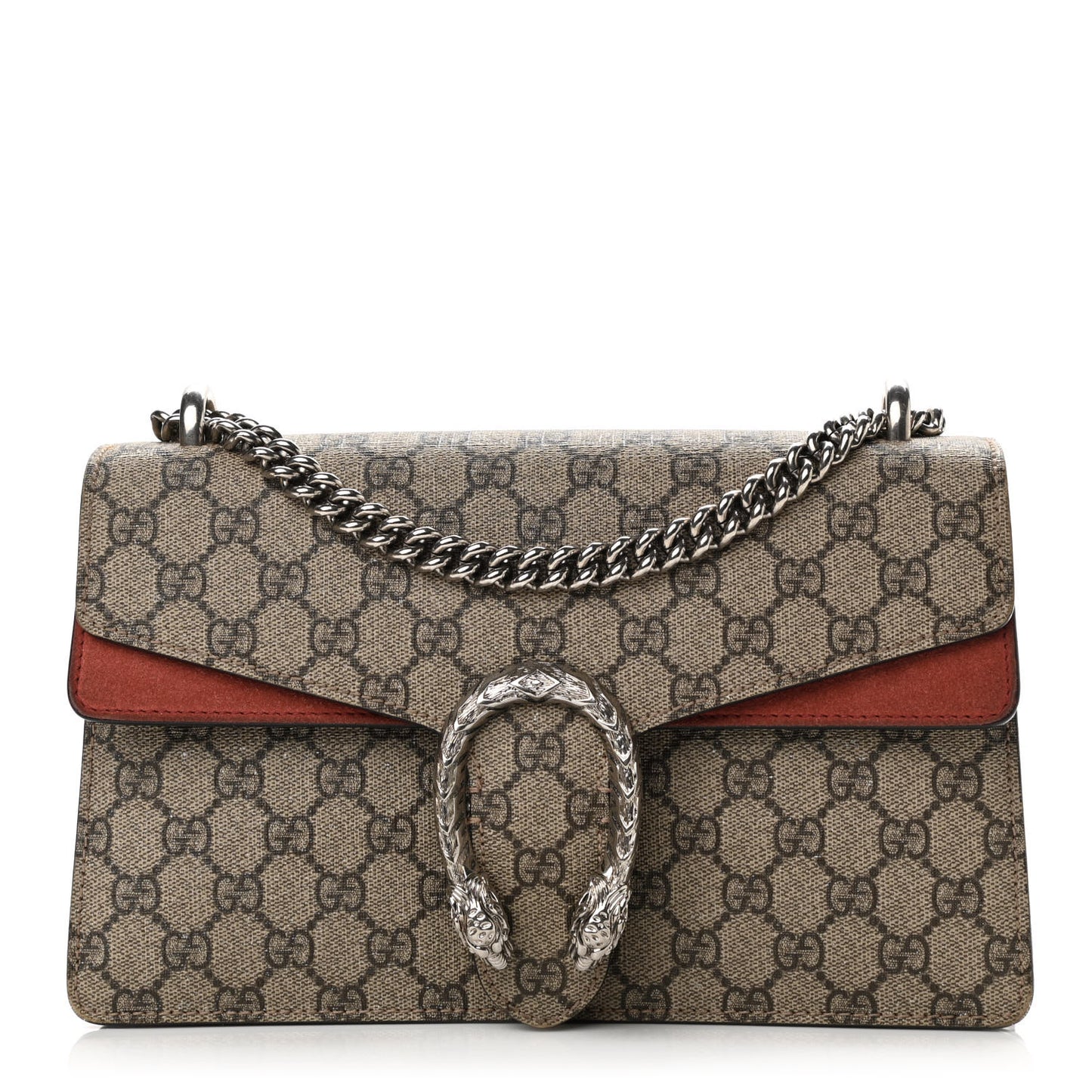 GG Supreme Monogram Suede Small Dionysus Shoulder Bag Beige Ebony Vulcanic Red