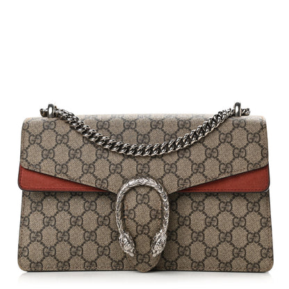 Gucci GG Supreme Monogram Suede Small Dionysus Shoulder Bag Beige Ebony Vulcanic Red 1 of 18