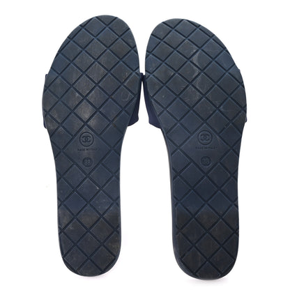 Chanel Rubber CC Mules Sandals  38  Dark Navy Blue Orange 6 of 10