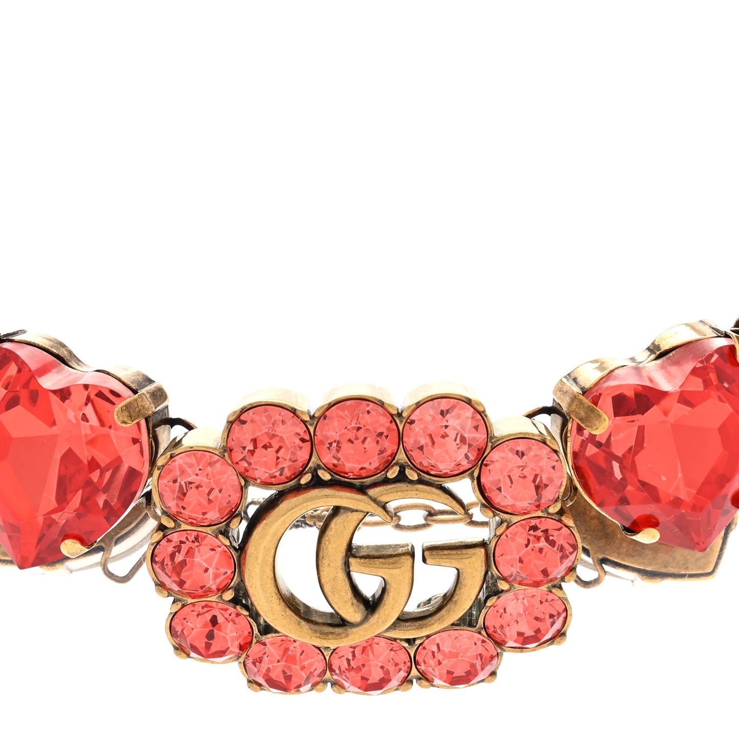 Metal Crystal Heart Choker Necklace Red Gold