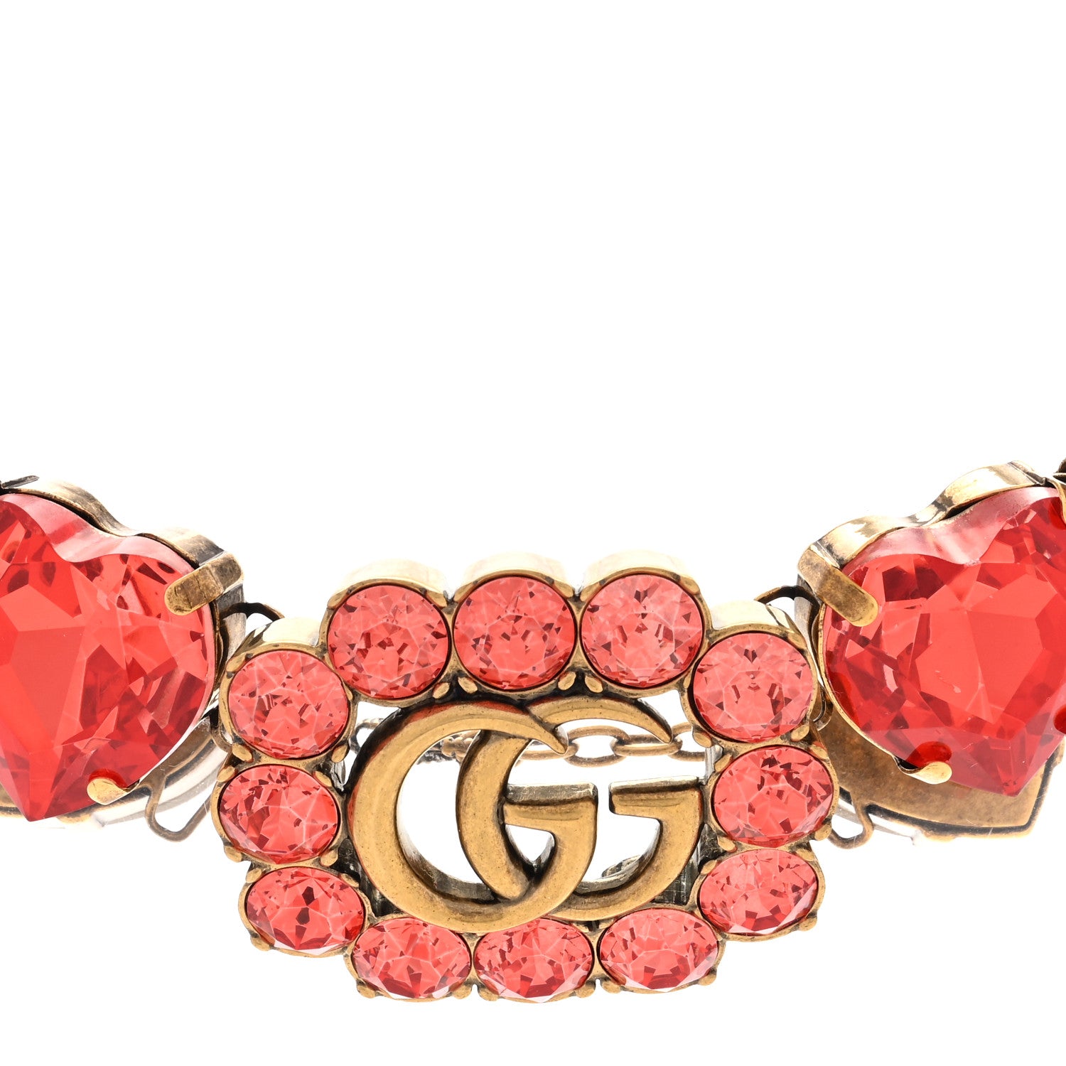 Gucci Metal Crystal Heart Choker Necklace Red Gold 1 of 4