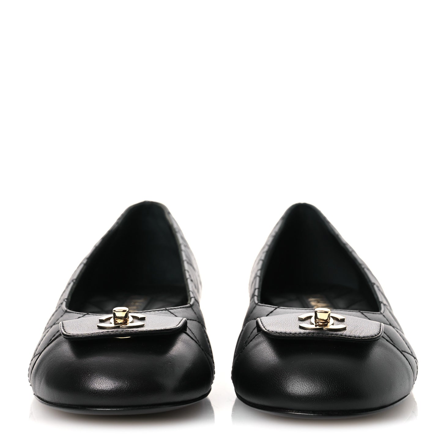 Calfskin Lambskin Quilted CC Cap Toe Ballerina Flats 36.5 Black