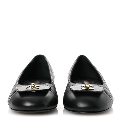Chanel Calfskin Lambskin Quilted CC Cap Toe Ballerina Flats 36.5 Black 3 of 10
