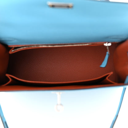 Hermes Madame Calfskin Verso Kelly Sellier 25 Bleu Du Nord Cuivre 5 of 11