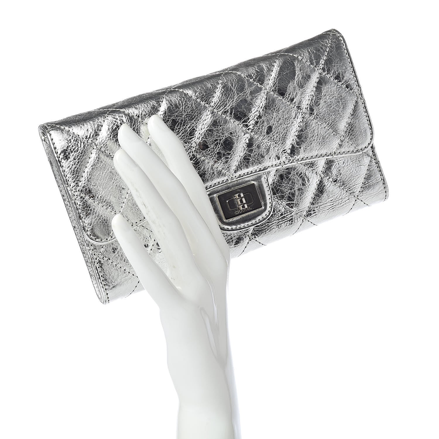 Chanel Metallic Aged Calfskin Quilted Reissue Long Flap Wallet Light Silver 2 of 16