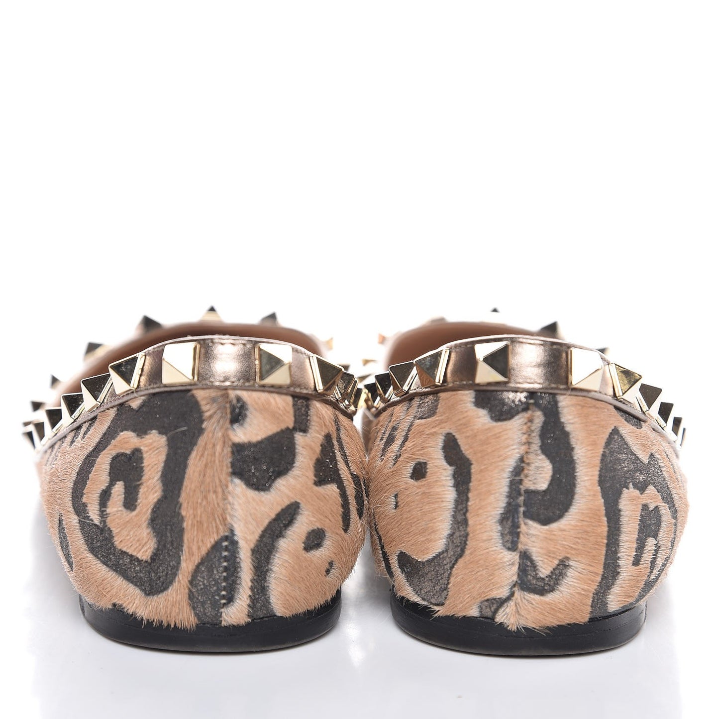 Calf Hair Leopard Print Rockstud Ballerina Flats 38 Fucile Al Campion
