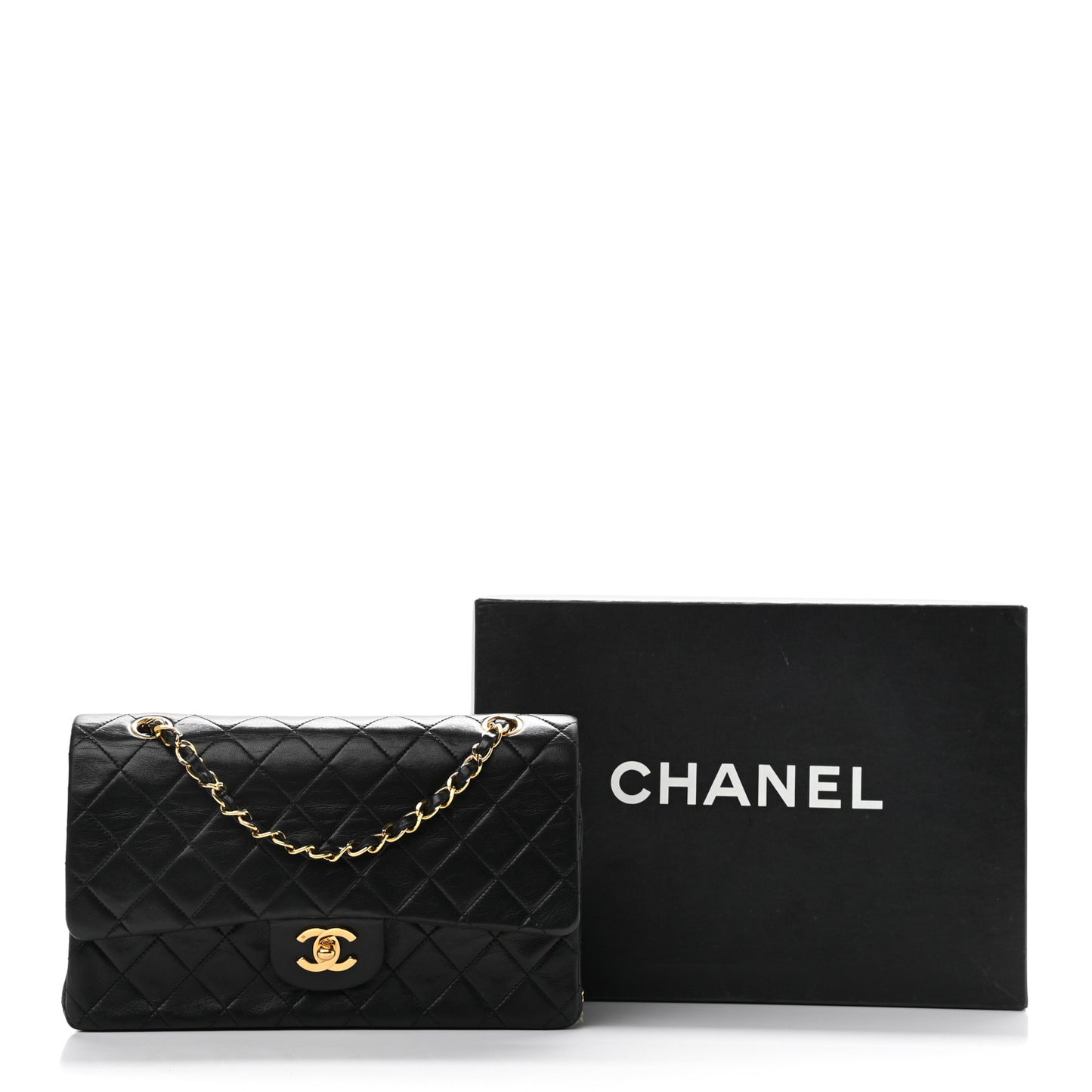 Lambskin Quilted Medium Double Flap Black