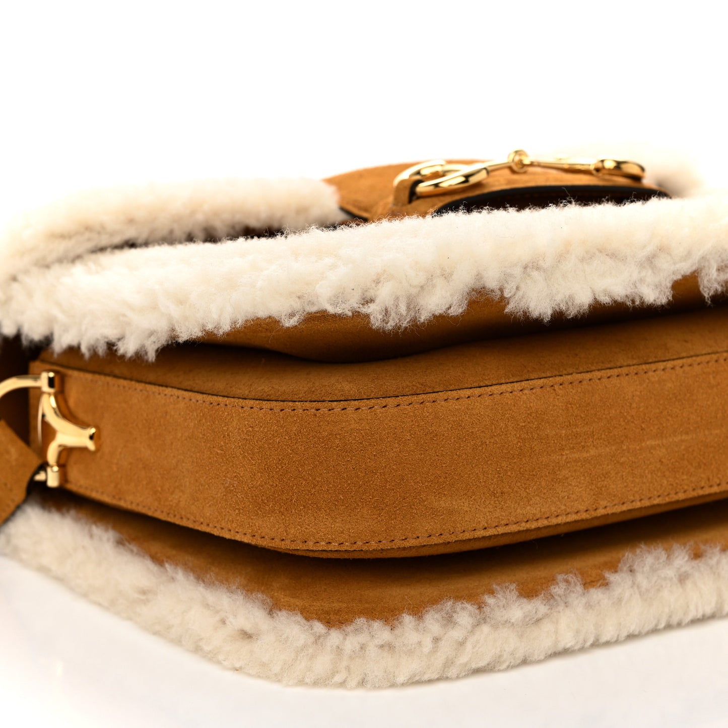 Suede Shearling Horsebit 1955 Shoulder Bag Brown