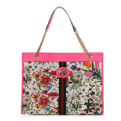 Gucci Canvas Flora Large Rajah Chain Tote White Multicolor Fuxia Fluo 3 of 11