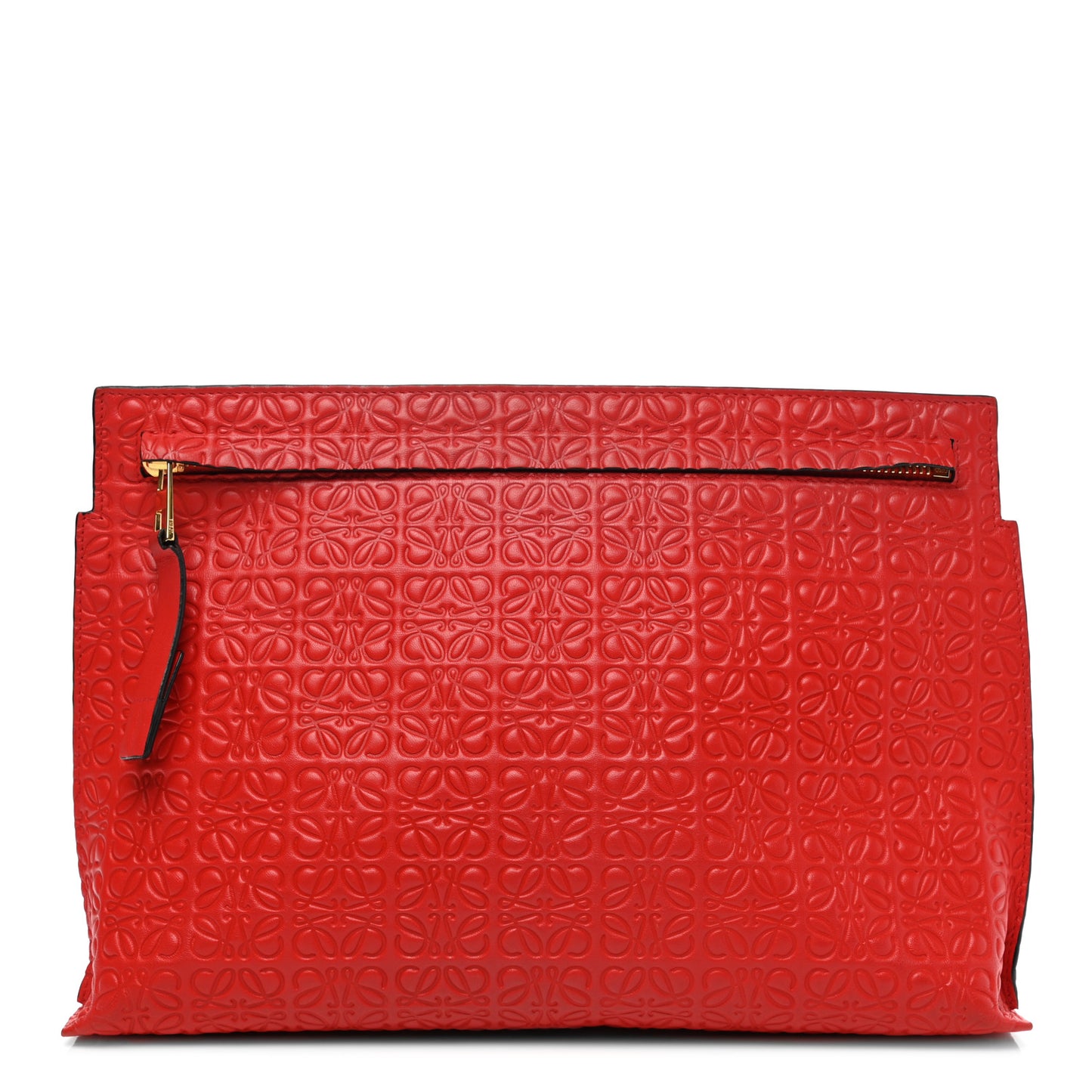 Calfskin Embossed Repeat T Pouch Red