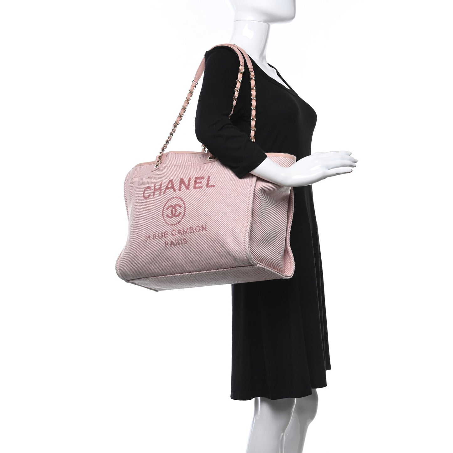 Mixed Fibers Calfskin Medium Deauville Tote Rose Pink