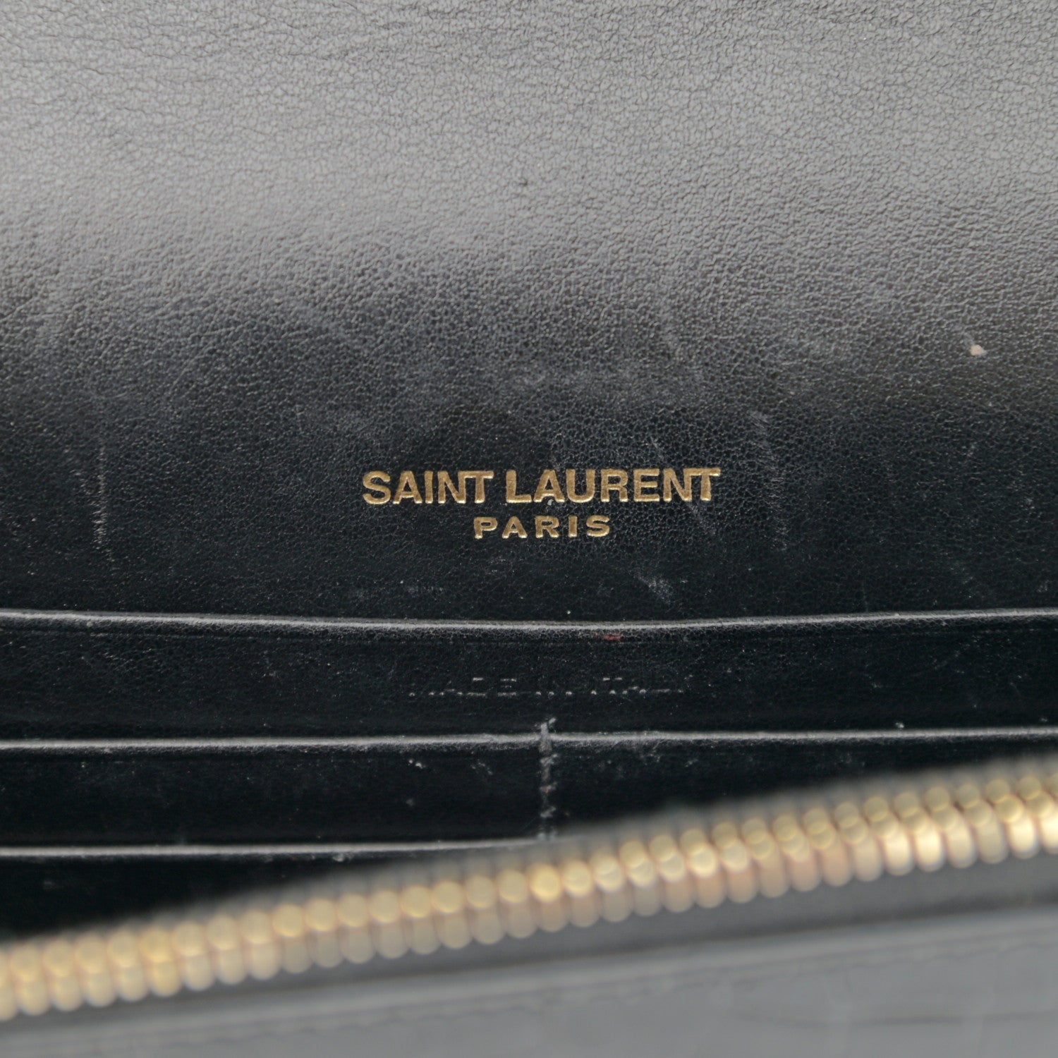 Saint Laurent Calfskin Crocodile Embossed Kate Monogram Tassel Chain Wallet Black 5 of 9