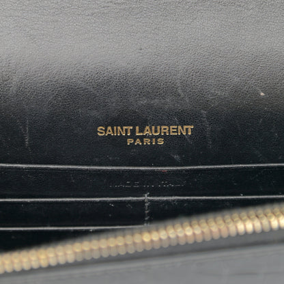 Saint Laurent Calfskin Crocodile Embossed Kate Monogram Tassel Chain Wallet Black 5 of 9