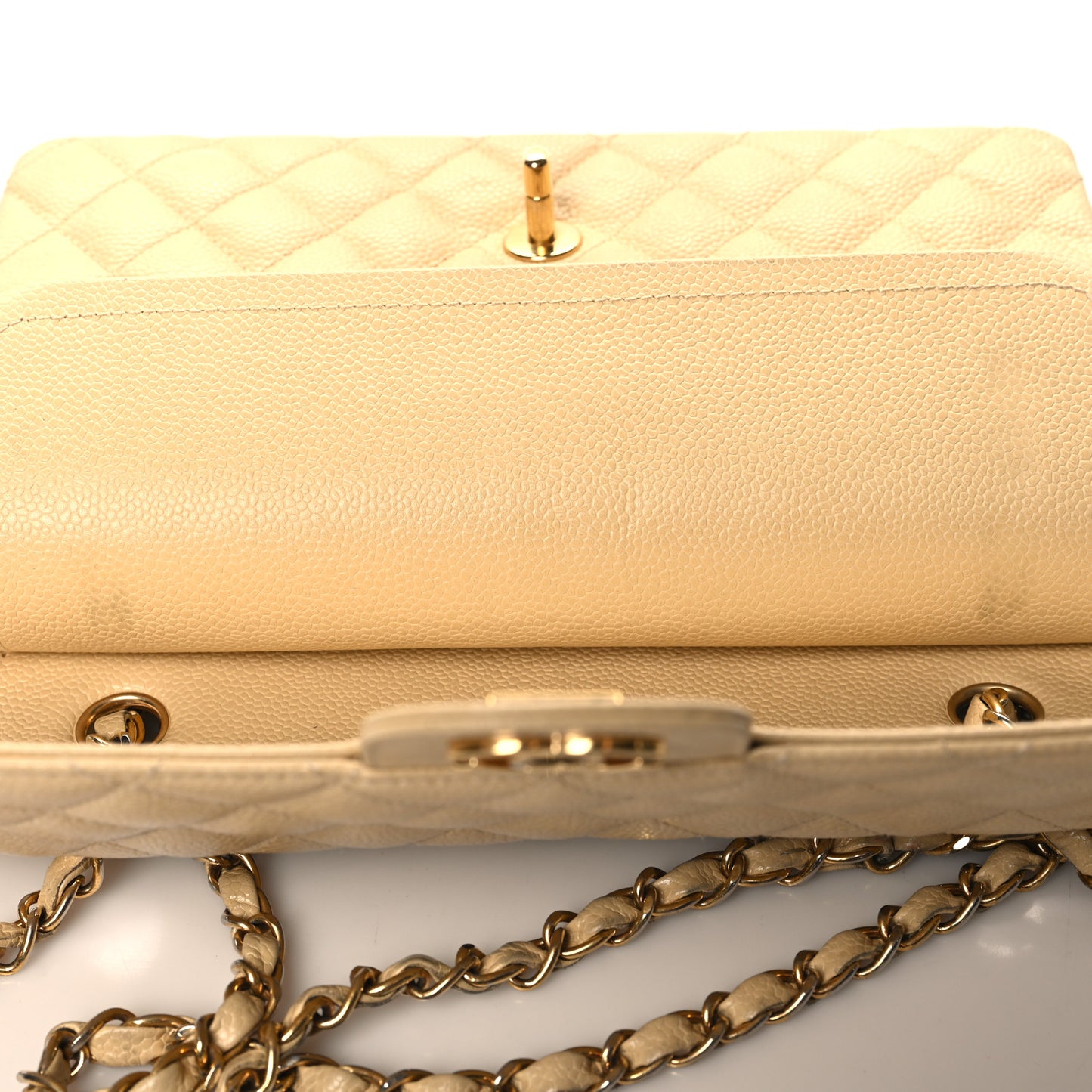 Caviar Quilted Medium Double Flap Beige