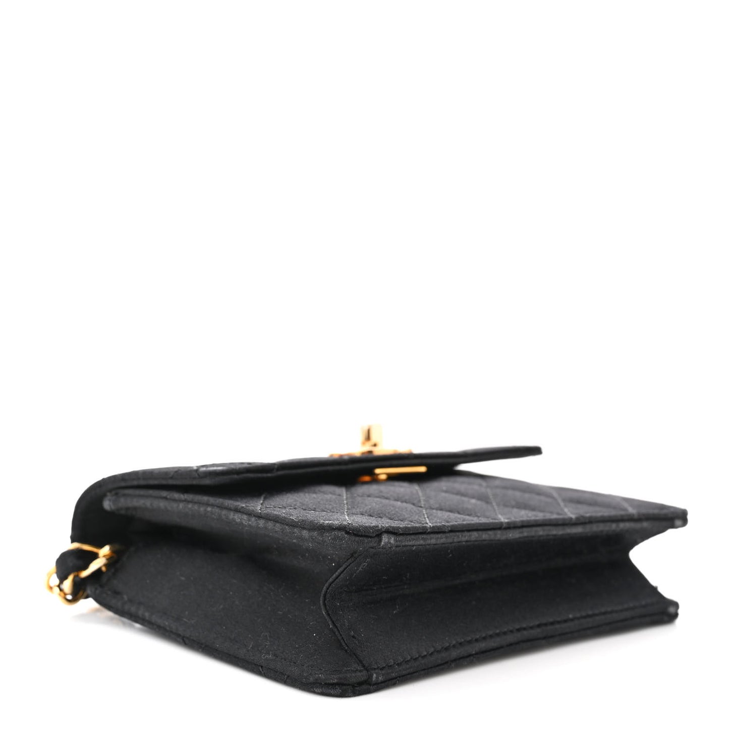 Satin Quilted Extra Mini Rectangular Flap Black
