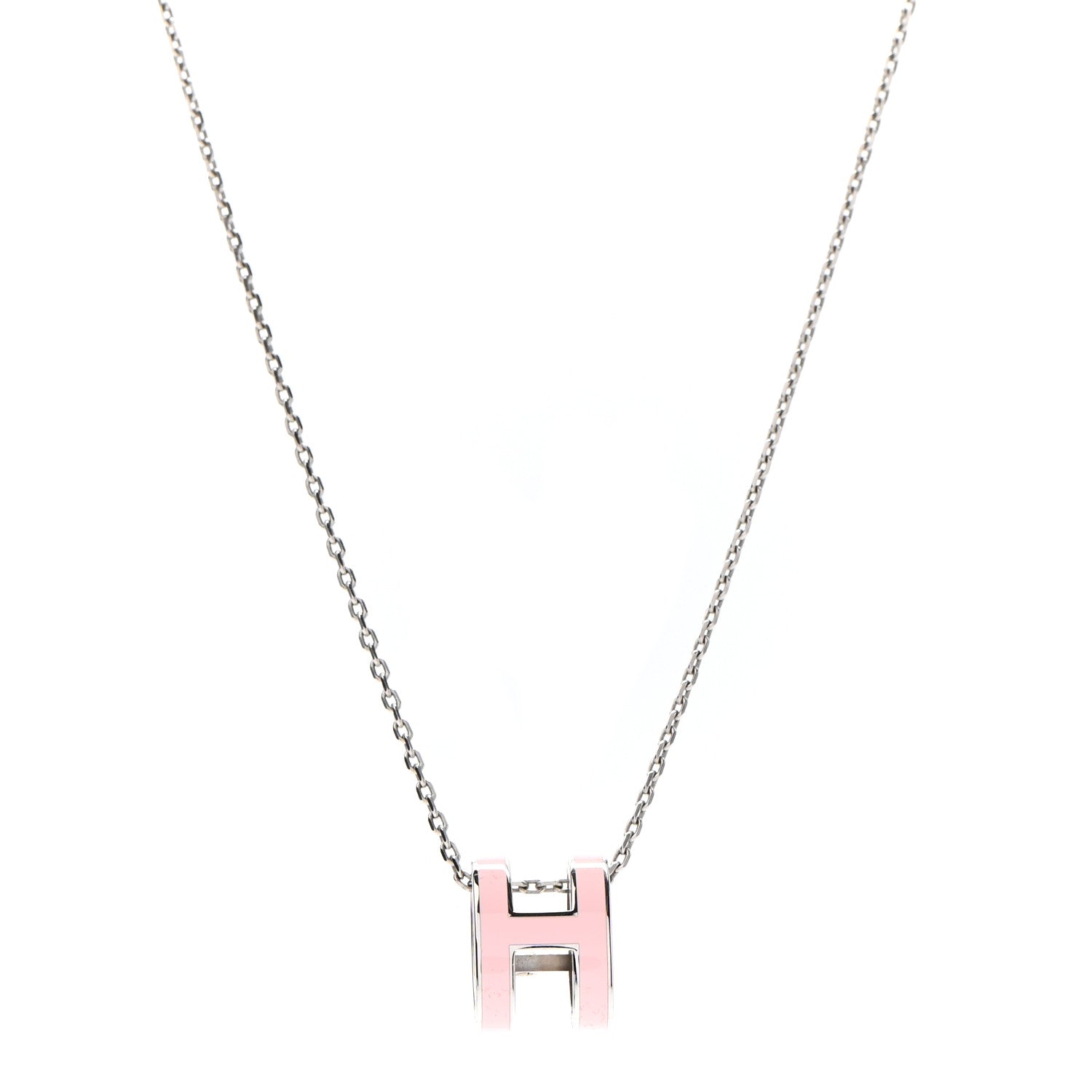 Hermes Lacquered Palladium Pop H Pendant Necklace Rose Dragee 1 of 6
