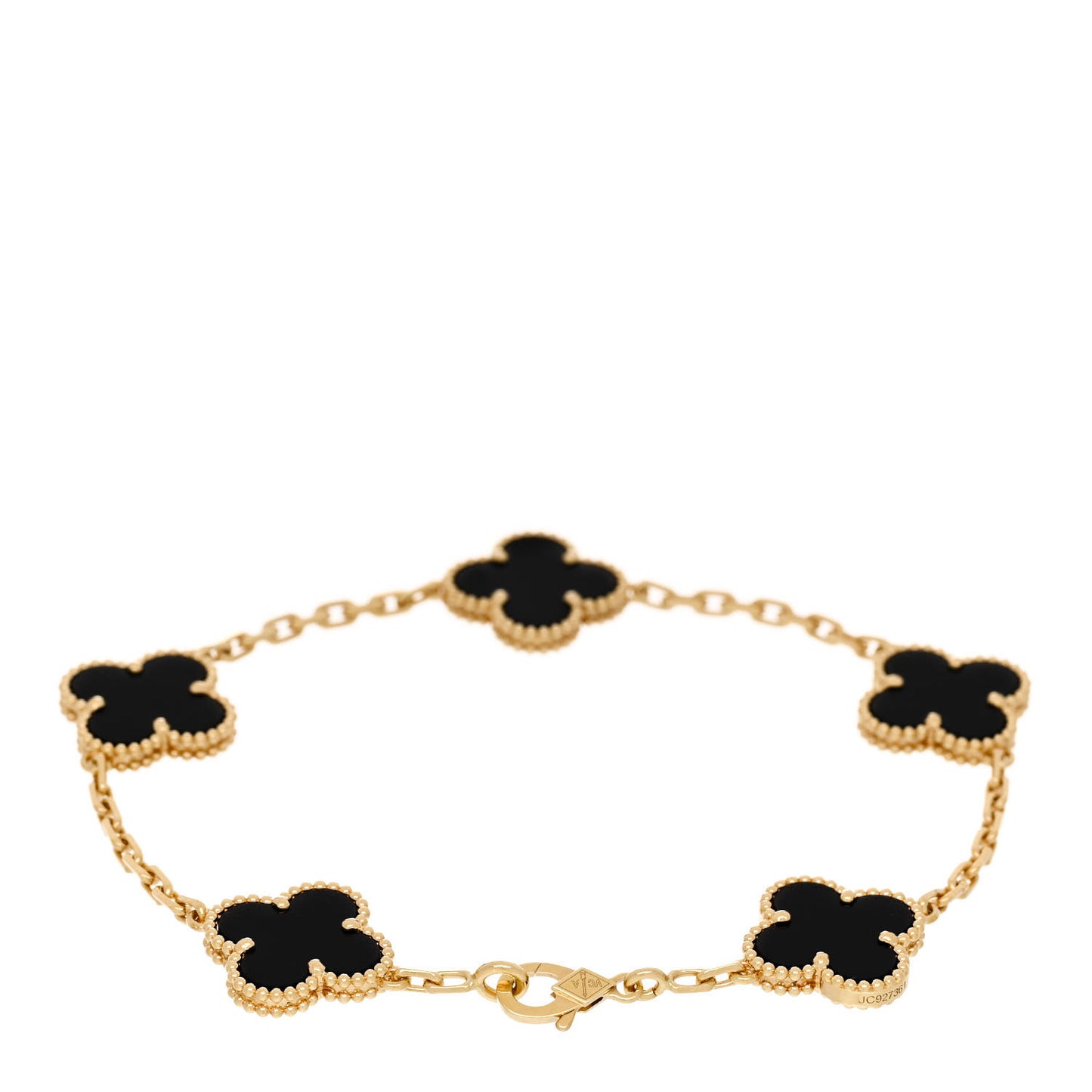 18K Yellow Gold Black Onyx 5 Motifs Vintage Alhambra Bracelet