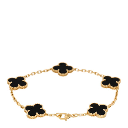Van Cleef & Arpels 18K Yellow Gold Black Onyx 5 Motifs Vintage Alhambra Bracelet 2 of 5