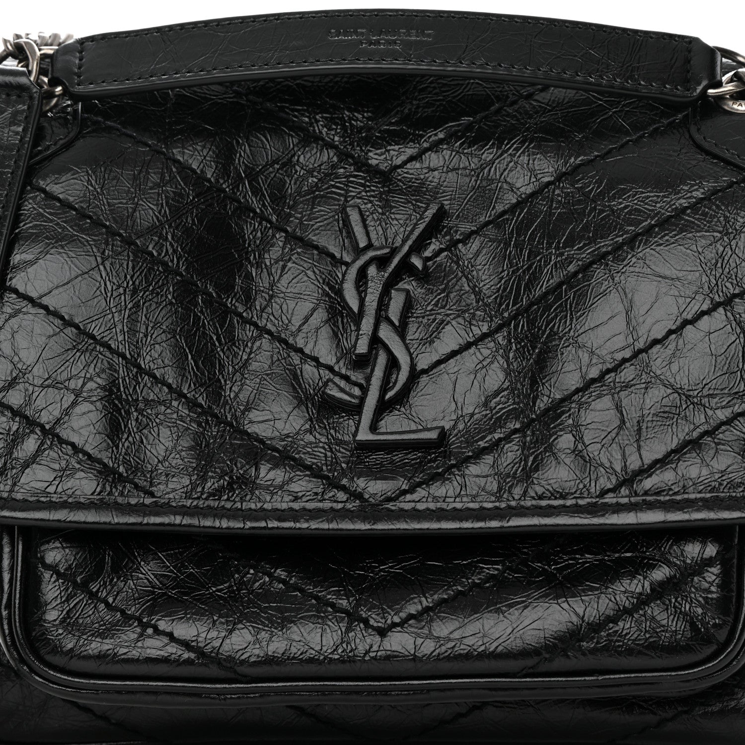 Saint Laurent Crinkled Lambskin Matelasse Monogram Baby Niki Chain Satchel Black 8 of 11