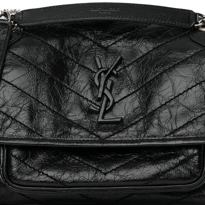 Saint Laurent Crinkled Lambskin Matelasse Monogram Baby Niki Chain Satchel Black 8 of 11