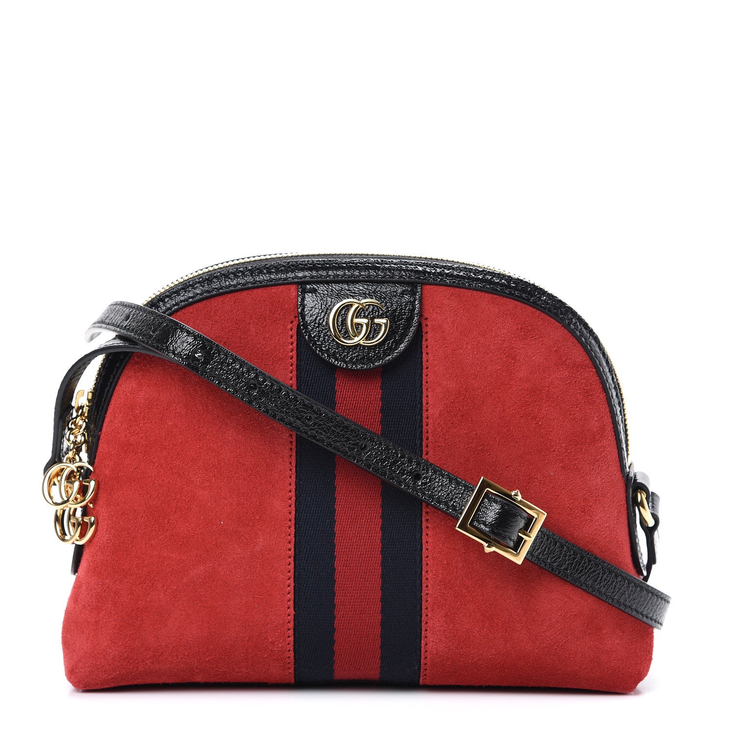 Gucci Suede Patent Web GG Small Ophidia Dome Shoulder Bag Hibiscus Red 1 of 12