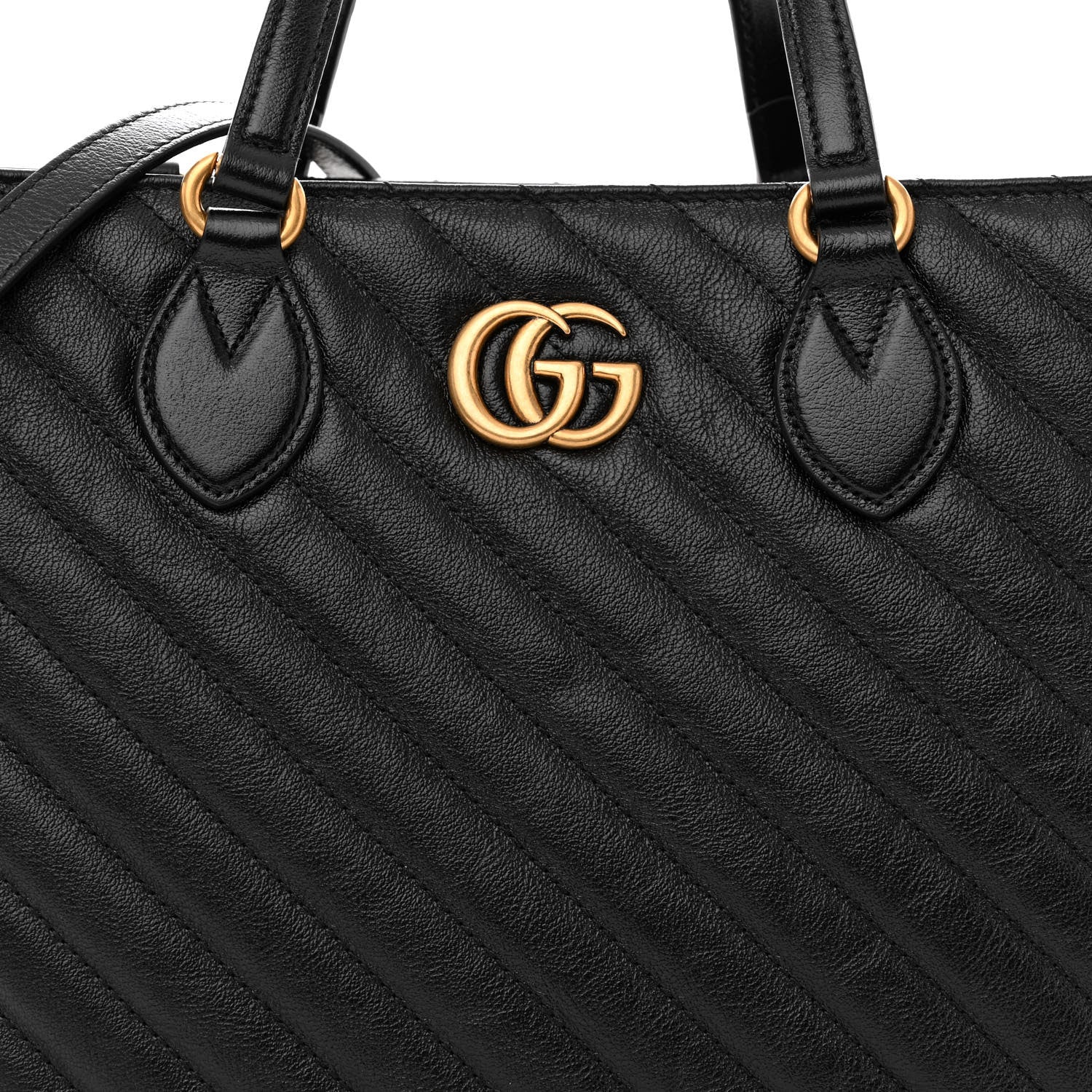 Gucci Azalea Calfskin Matelasse Diagonal GG Marmont Tote Bag Black 8 of 10