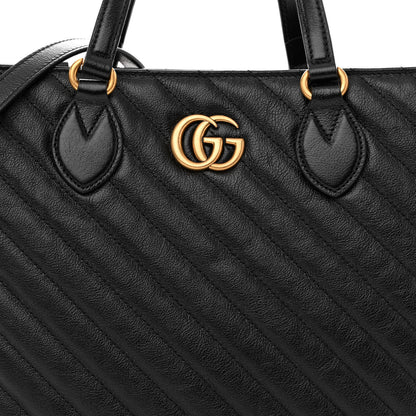 Gucci Azalea Calfskin Matelasse Diagonal GG Marmont Tote Bag Black 8 of 10