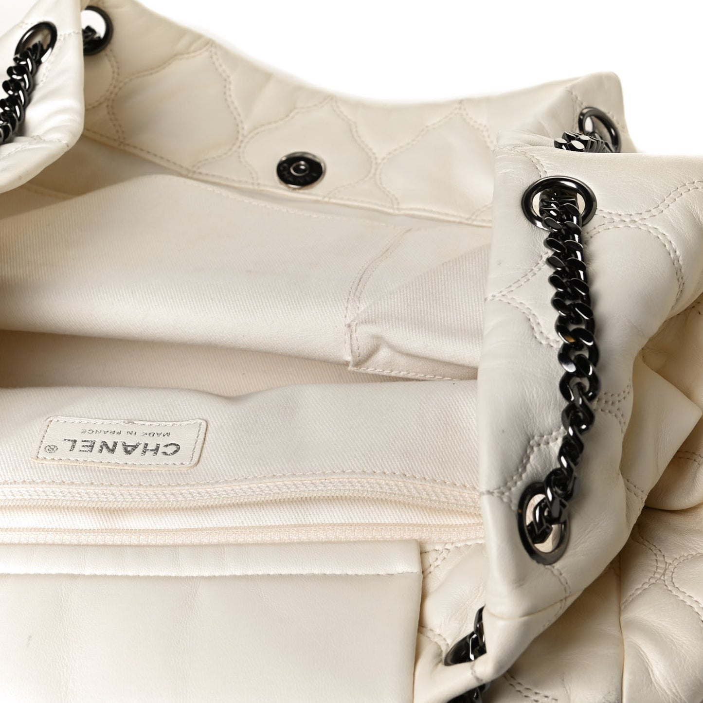 Lambskin Cells Accordion Tote Dark White