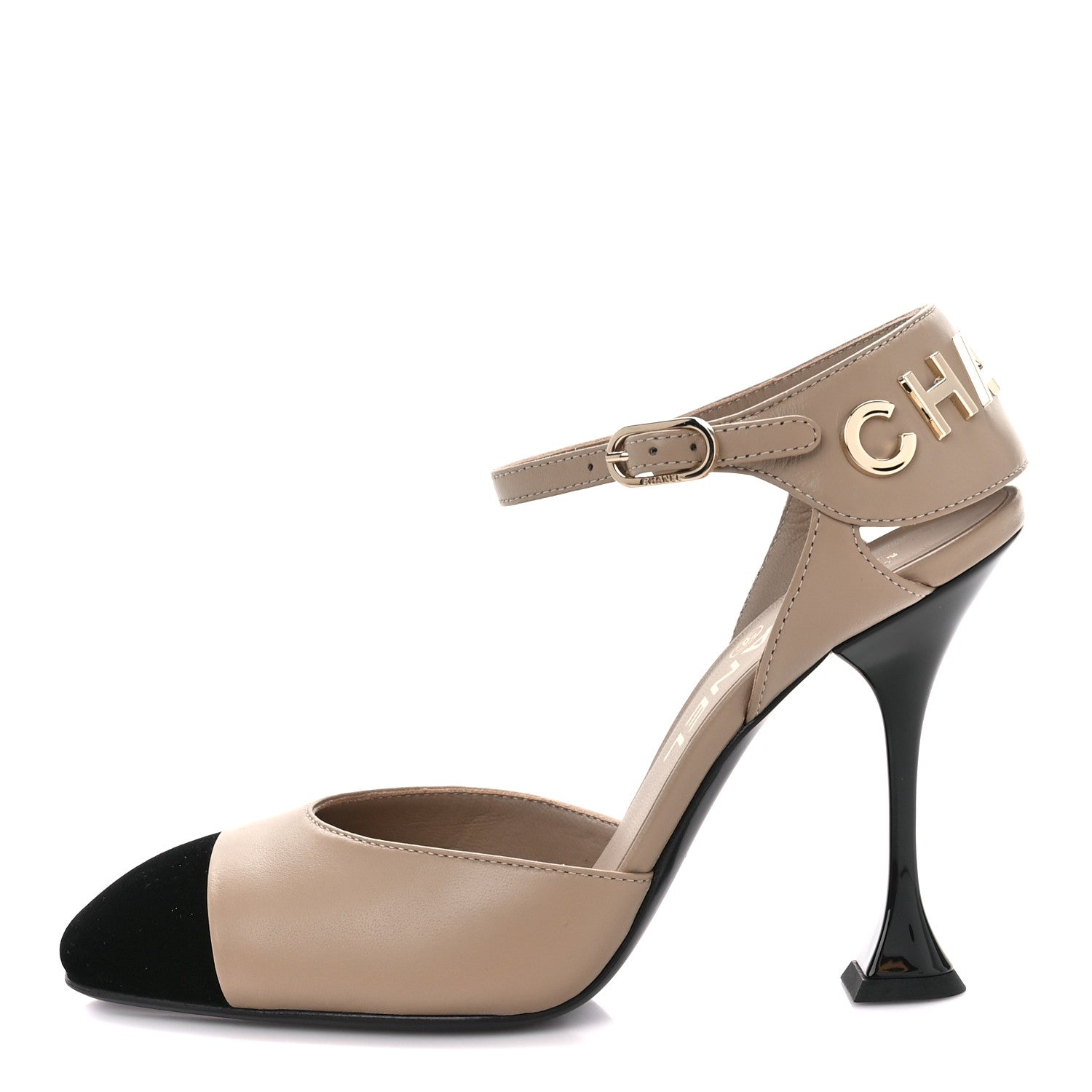 Chanel Lambskin Velvet Cap Toe Logo Pumps 35.5 Beige Black 1 of 9