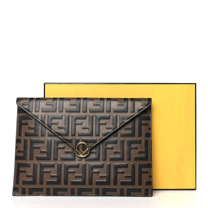 Fendi Vitello Soft F is Fendi Bi-Color FF 1974 Embossed Envelope Pouch Maya Black 11 of 11