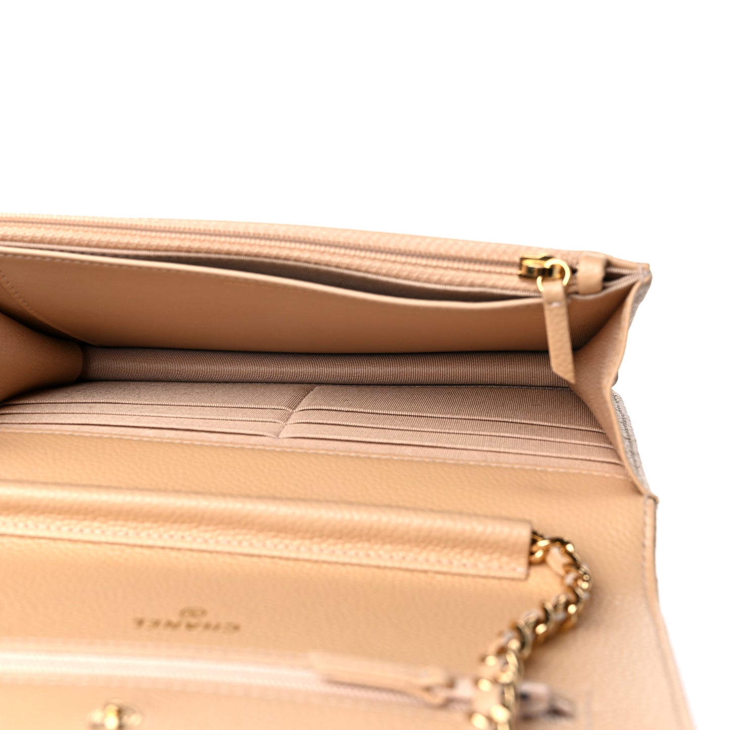 Caviar Quilted Wallet On Chain WOC Beige
