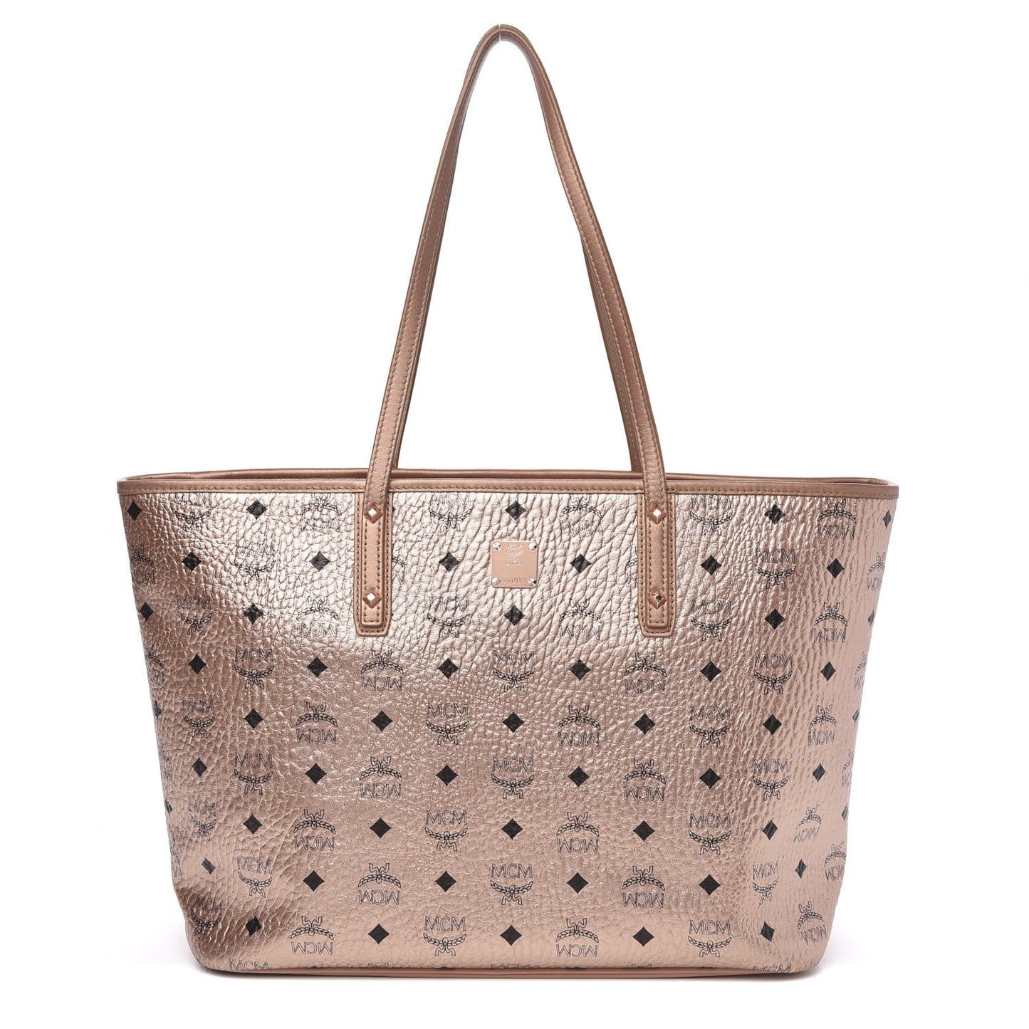 Metallic Visetos Medium Anya Top Zip Shopper Tote Champagne Gold
