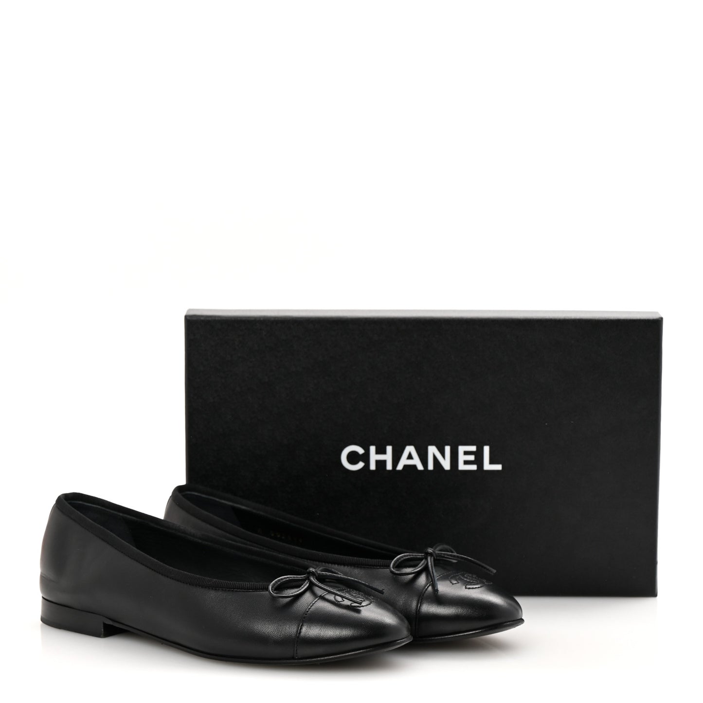 Lambskin Cap Toe Ballerina Flats 37.5 Black