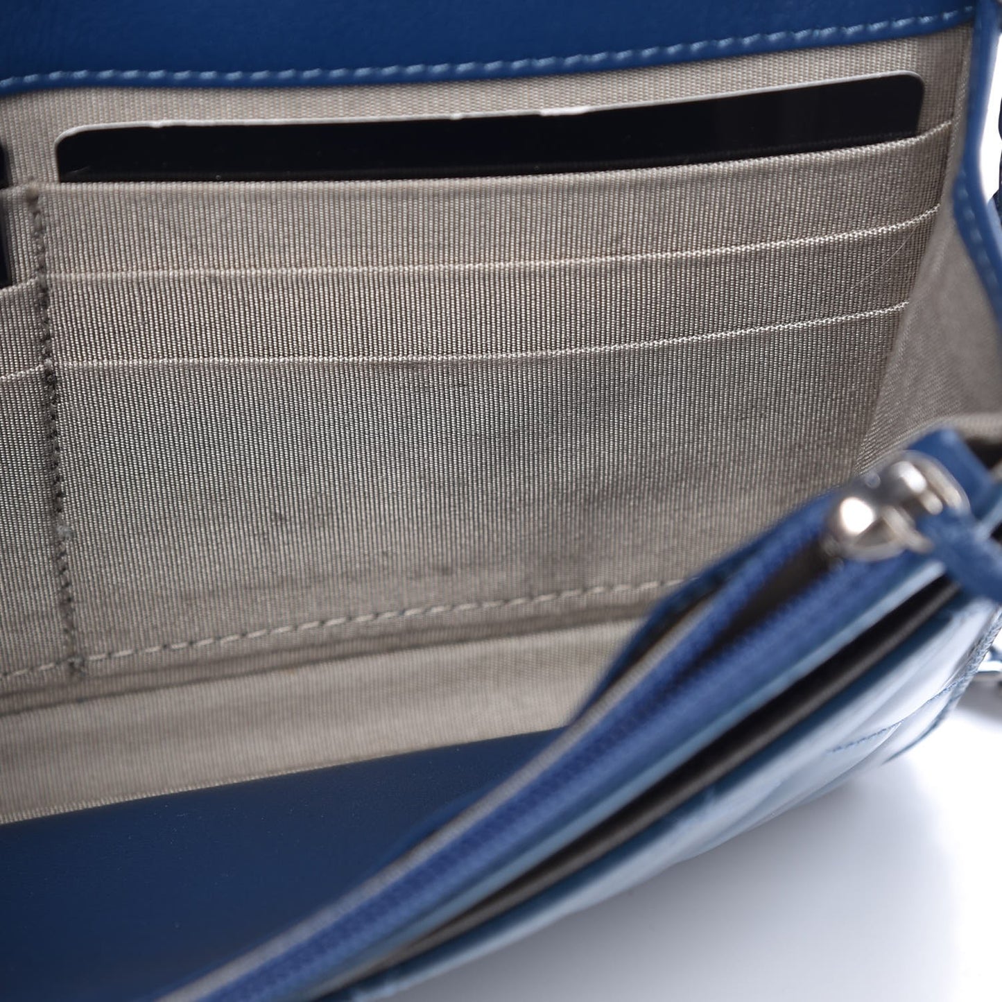 Patent Quilted Brilliant Wallet On Chain WOC Blue