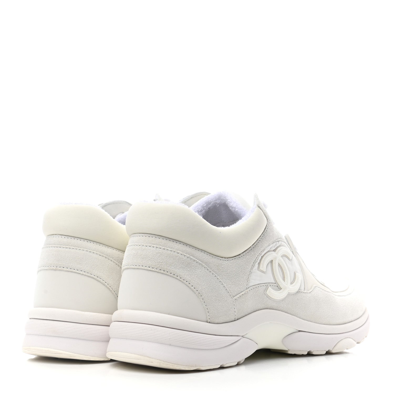Chanel Suede Calfskin Fabric CC Sneakers 39.5 White 4 of 8