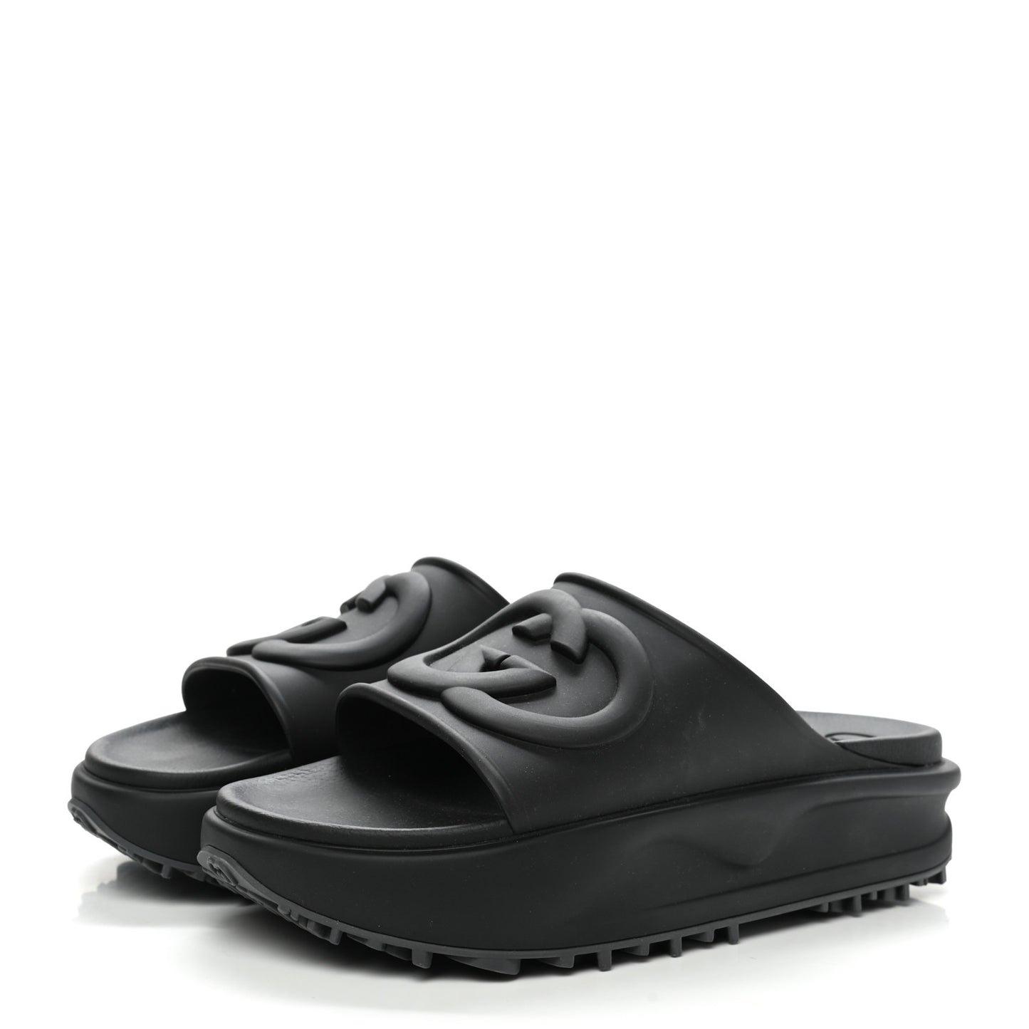 Soft Rubber Mens Interlocking G Platform 42mm Slide Sandals 8 Black