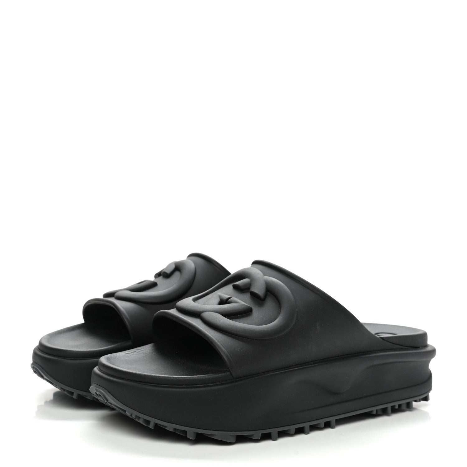 Gucci Soft Rubber Mens Interlocking G Platform 42mm Slide Sandals 8 Black 2 of 10