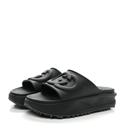 Gucci Soft Rubber Mens Interlocking G Platform 42mm Slide Sandals 8 Black 2 of 10