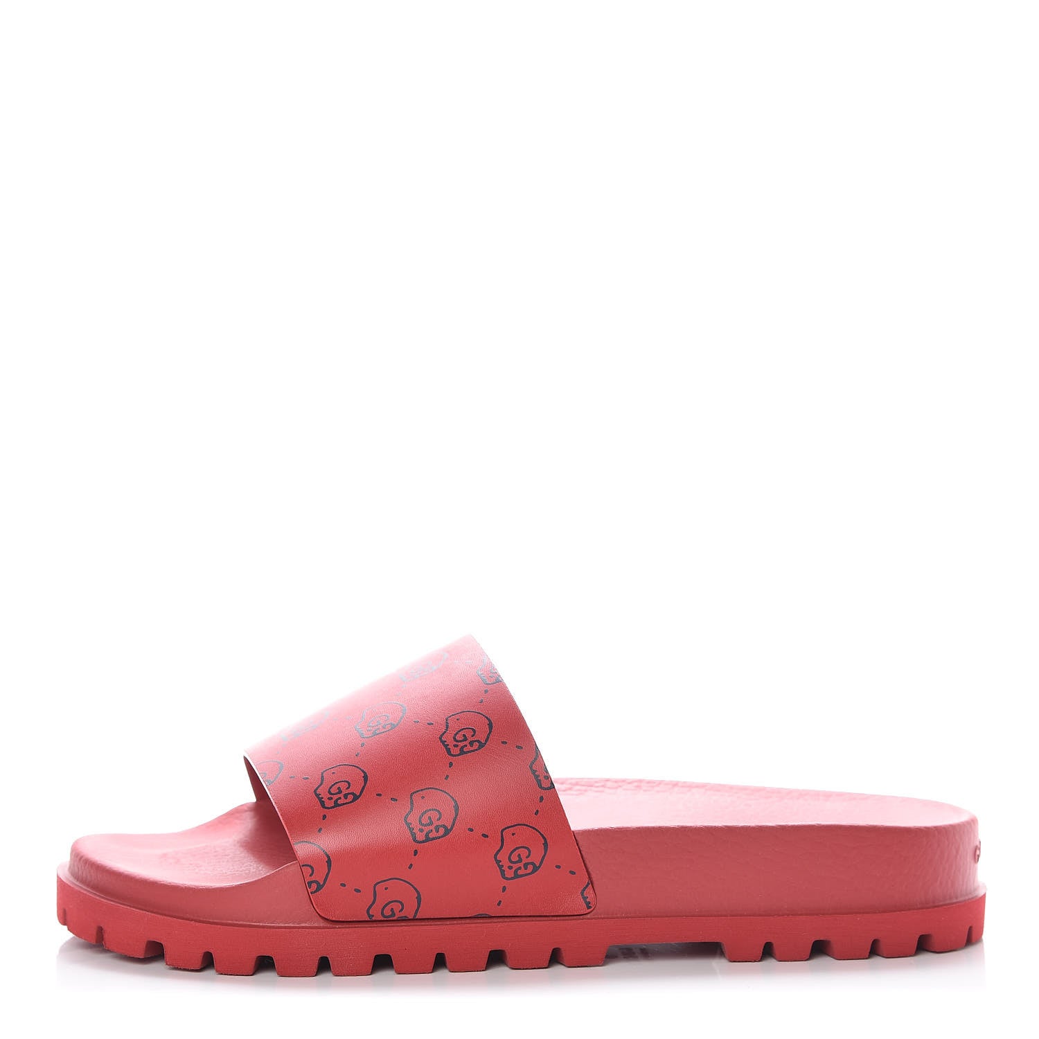 Gucci Calfskin Rubber GucciGhost Hamlet Skull Mens Lug Sole Slide Sandals 8 Hibiscus Red Blue Agata 1 of 9