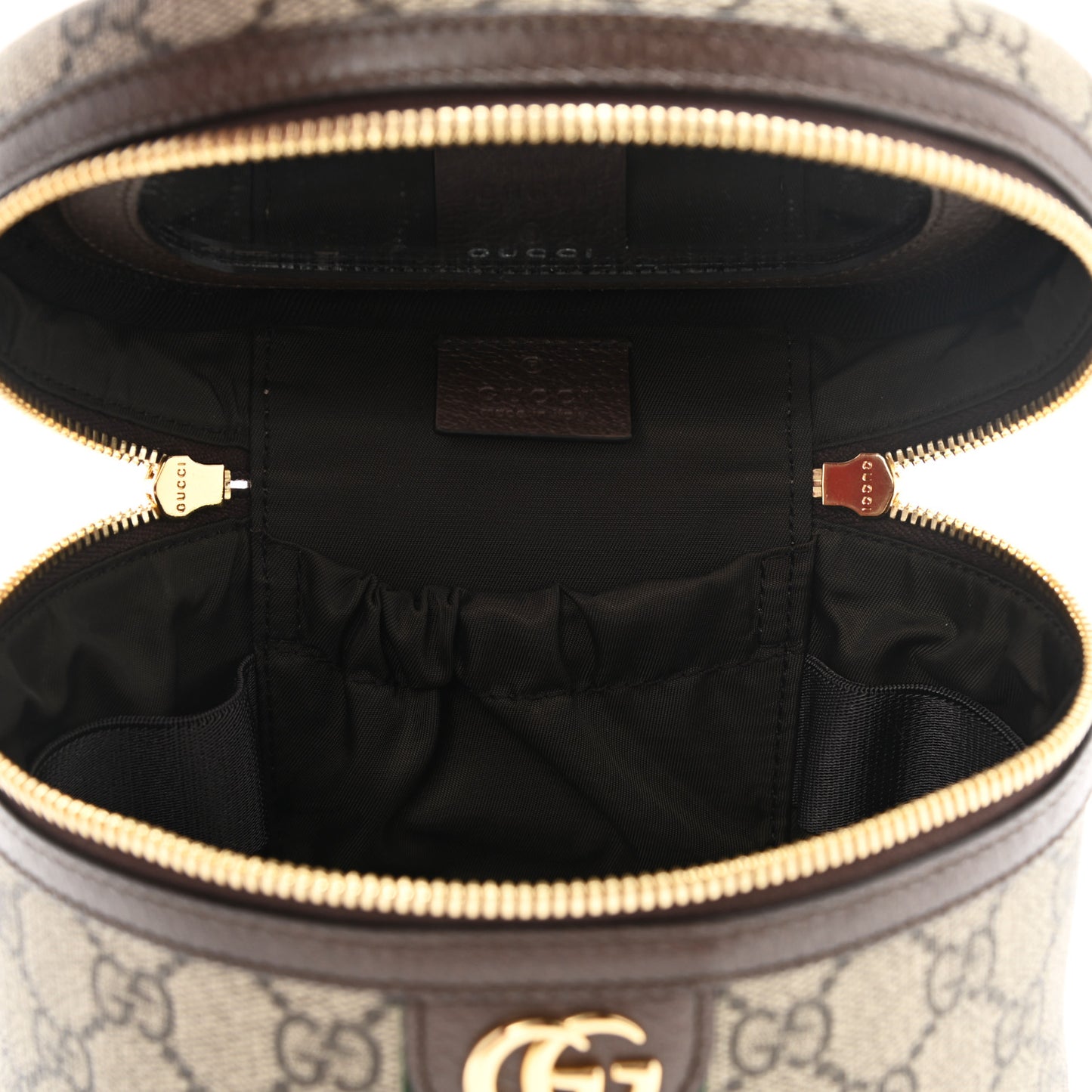 GG Supreme Monogram Textured Calfskin Web Ophidia Vanity Cosmetic Case Beige Ebony New Acero