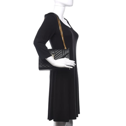 Saint Laurent Grain De Poudre Textured Mixed Matelasse Triquilt Medium Monogram Satchel Black 2 of 9