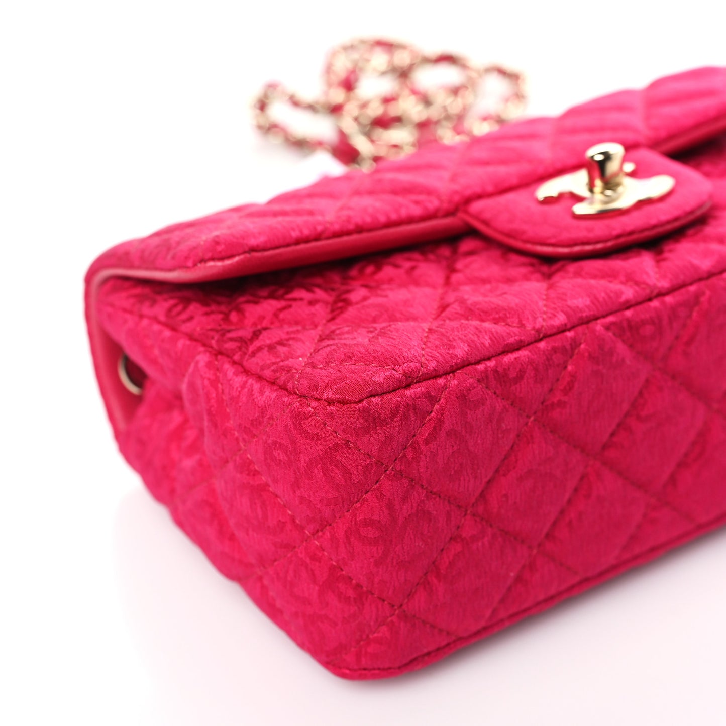Satin Quilted CC Mini Rectangular Flap Dark Pink