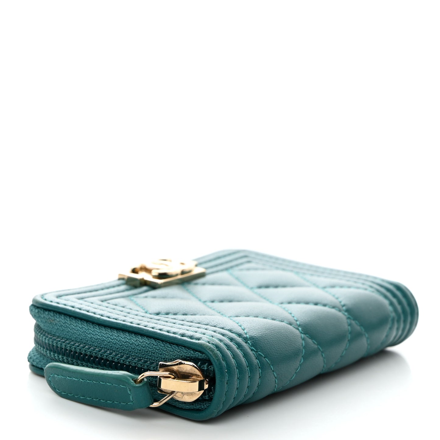 Caviar Quilted Boy Zip Around Coin Purse Wallet Dark Turquoise