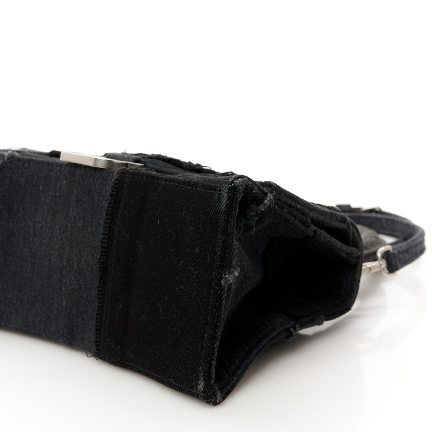 Denim Patchwork Small Hourglass Top Handle Bag Washed Black