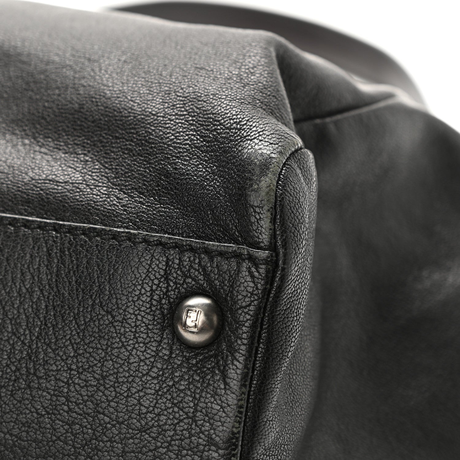 Fendi Goatskin Zucca Large Peekaboo Iconic Satchel Black Tobacco 12 of 14