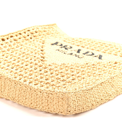 Prada Yarn Raffia Effect Crochet Logo Embroidered Tote Bag Naturale 9 of 9