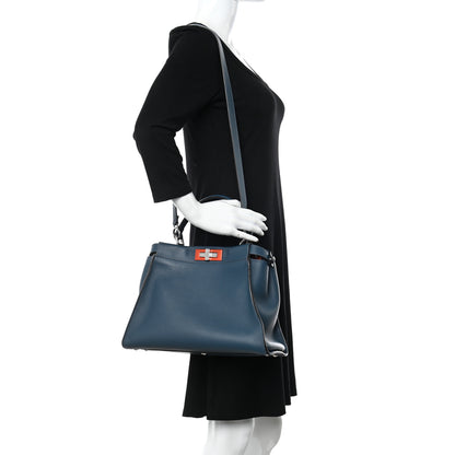 Fendi Vitello Seta Shiny Nappa Medium Peekaboo Iconic Satchel Blue Pink 2 of 12
