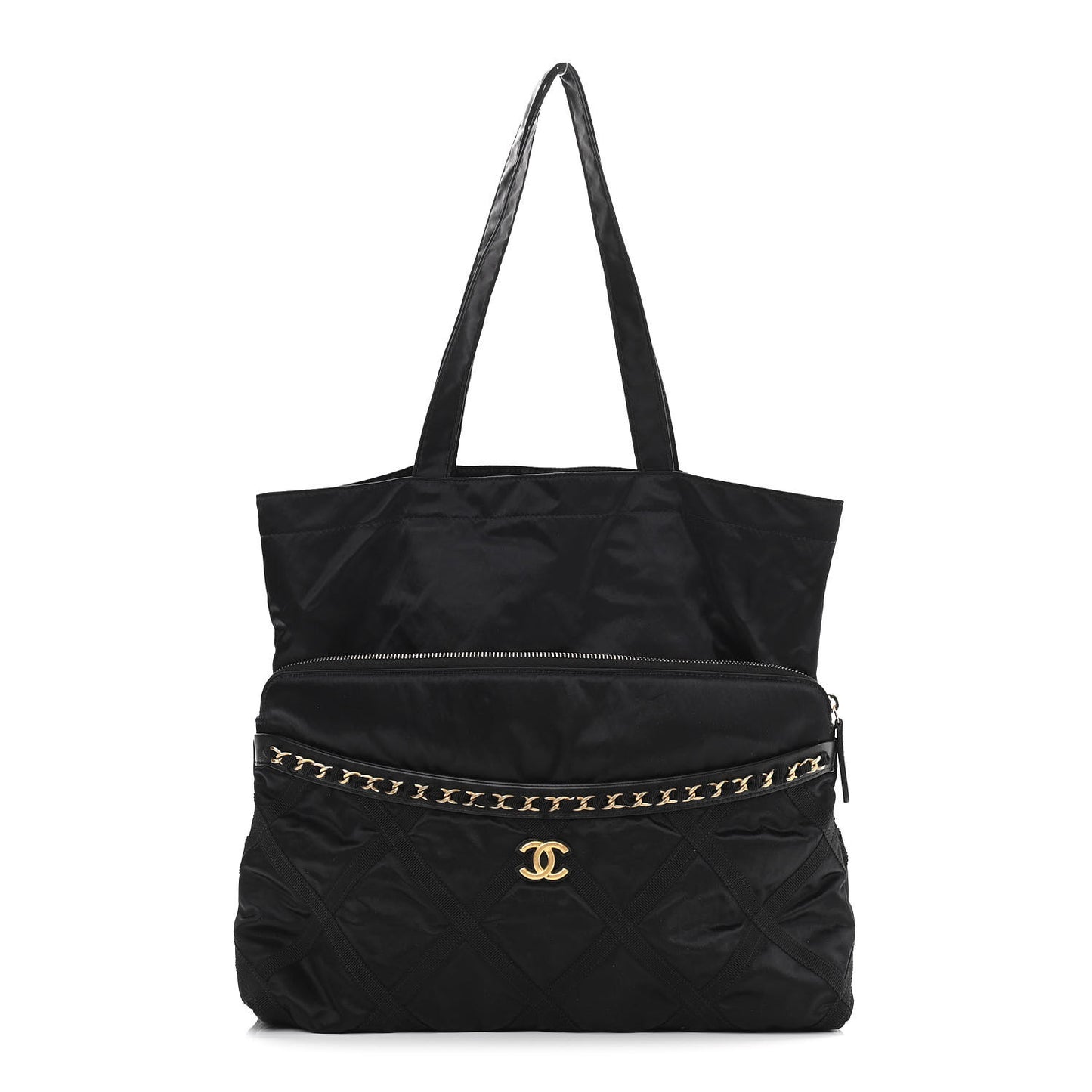 Nylon Grosgrain Quilted Lifestyle Convertible Clutch with Chain Black