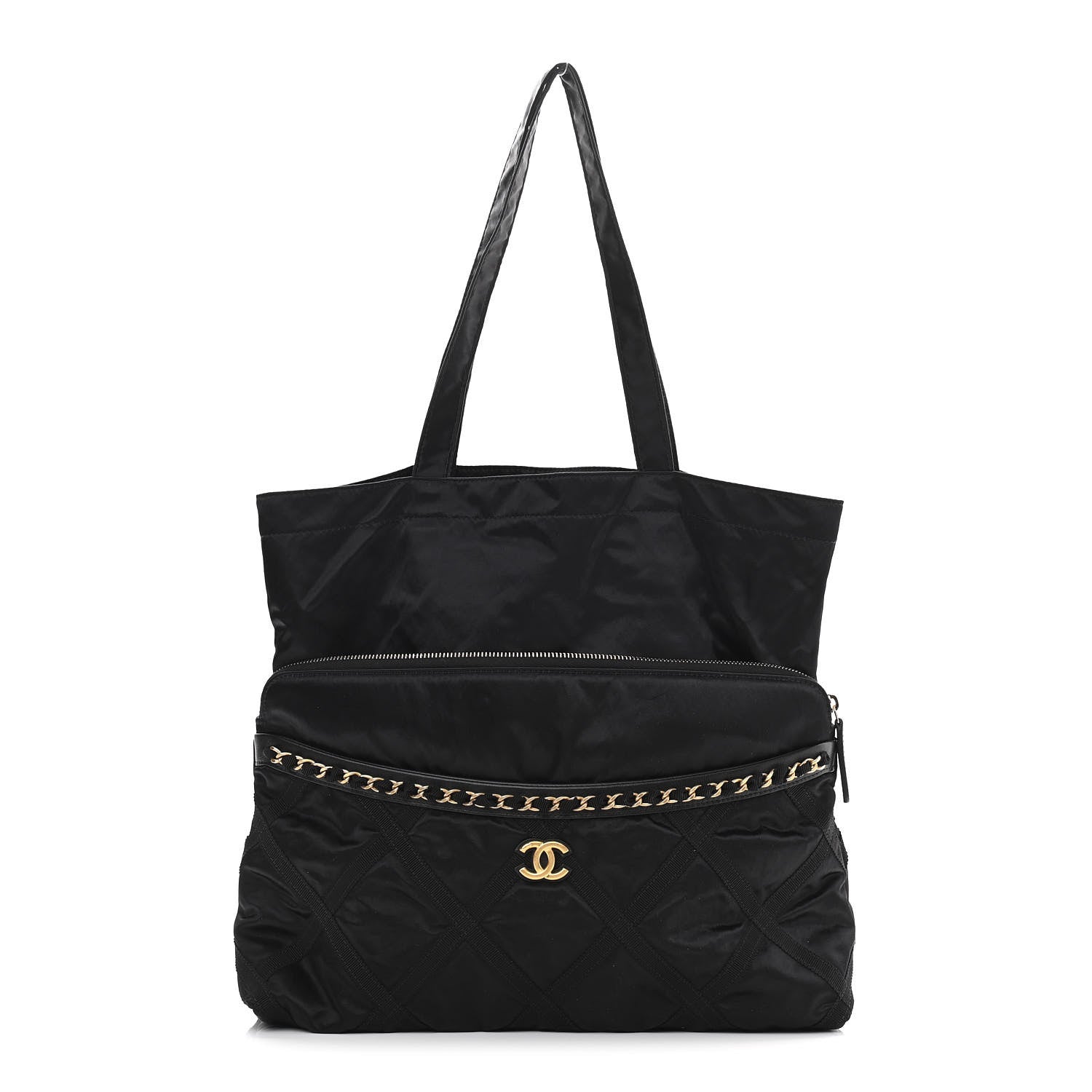 Chanel Nylon Grosgrain Quilted Lifestyle Convertible Clutch with Chain Black 1 of 12